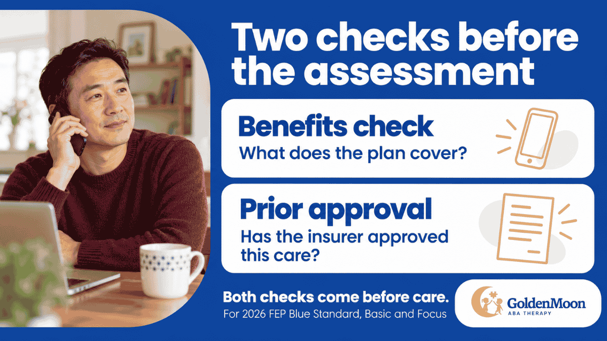 Father calling about benefits and insurer approval before an ABA assessment