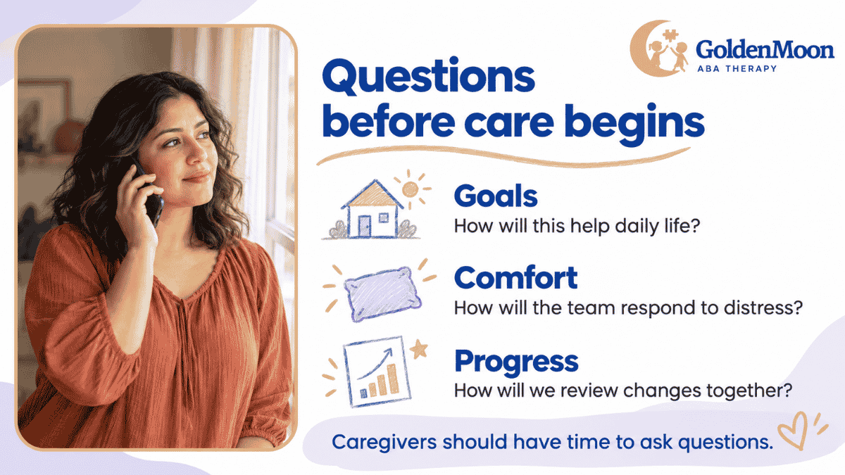 Mother calling about therapy goals, comfort, and progress
